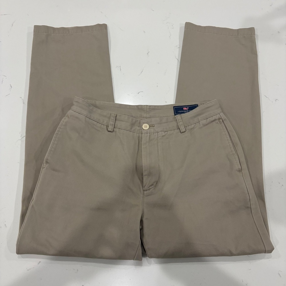 Vineyard Vines Mens 32x32 Khaki Tan Cotton Twill Chino Pants Straight Leg Flat